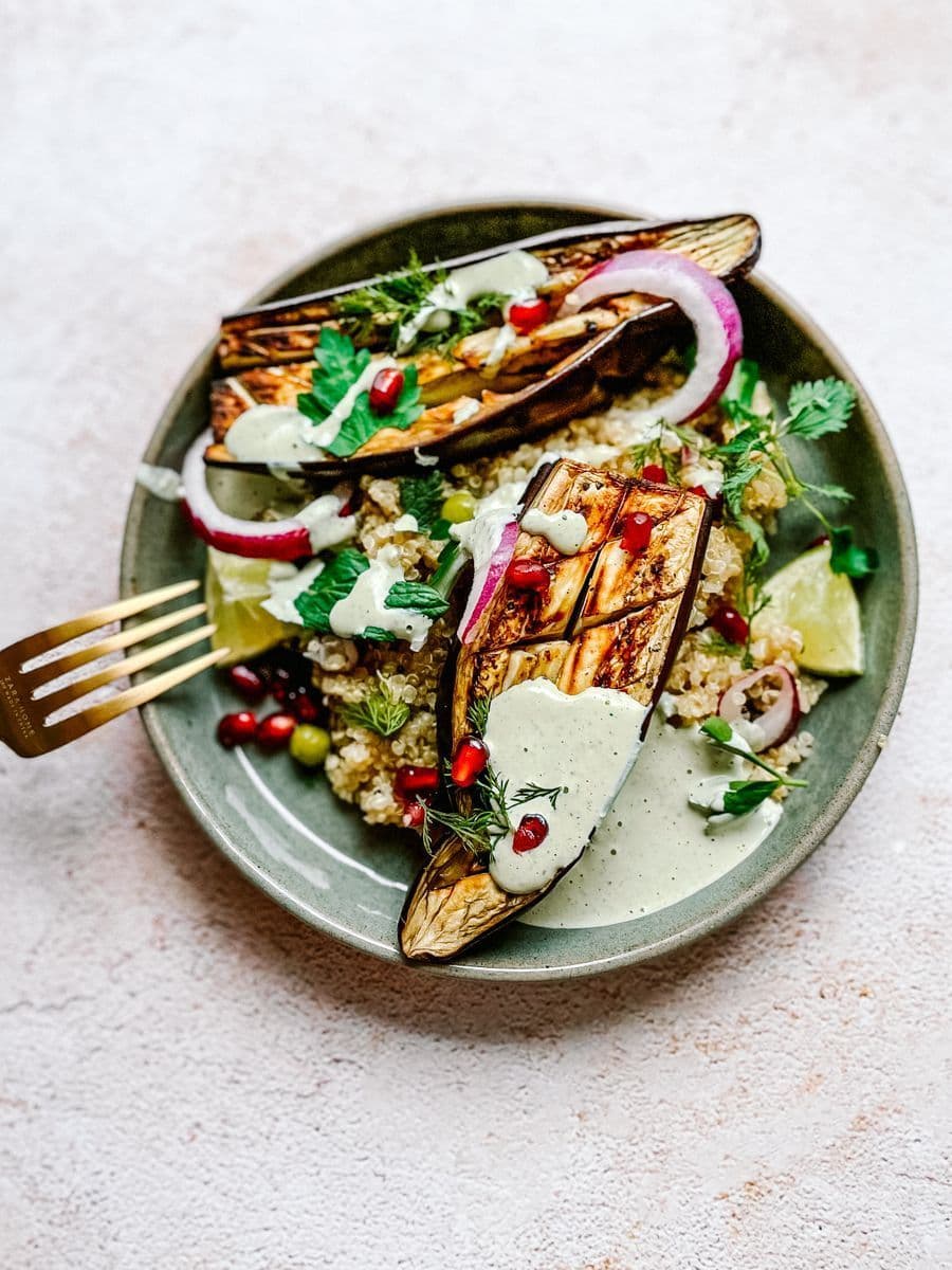 Roasted Aubergine on Quinoa